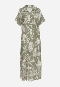 Ciemnozielona Koszulowa Sukienka z Wiskozy w Kwiatowy Wzór z Kieszeniami Eramira