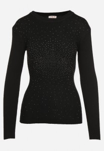 Czarny Sweter Prążkowany z Cyrkoniami Romivra