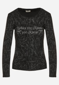Czarna Bluzka Typu Longsleeve z Geometrycznym Wzorem Unila