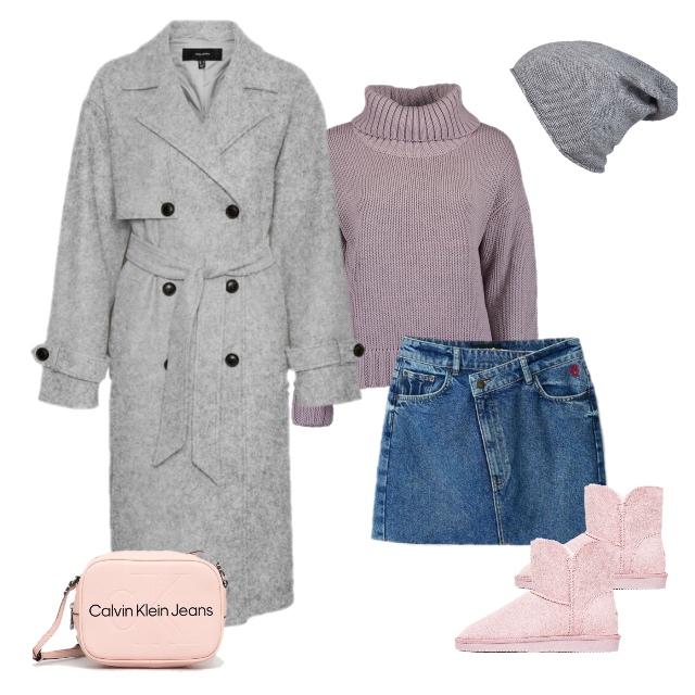 Zimowa styllizacja z jeansową spódnicą