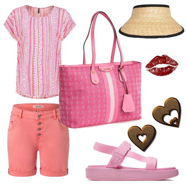 Luźna bluzka z krótkim rękawem w kolorze różowo-pomarańczowym - pomysł na casualowy outfit