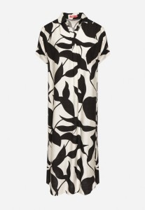 Czarna Sukienka Rozkloszowana z Bawełną w Abstrakcyjny Print Telanisa