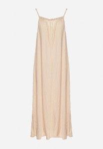 Beżowa Rozkloszowana Sukienka z Elastyczną Górą Revielle