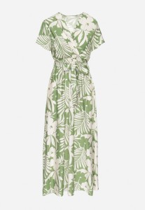 Zielona Sukienka Wiskozowa Rozkloszowana we Florystyczny Elaviela